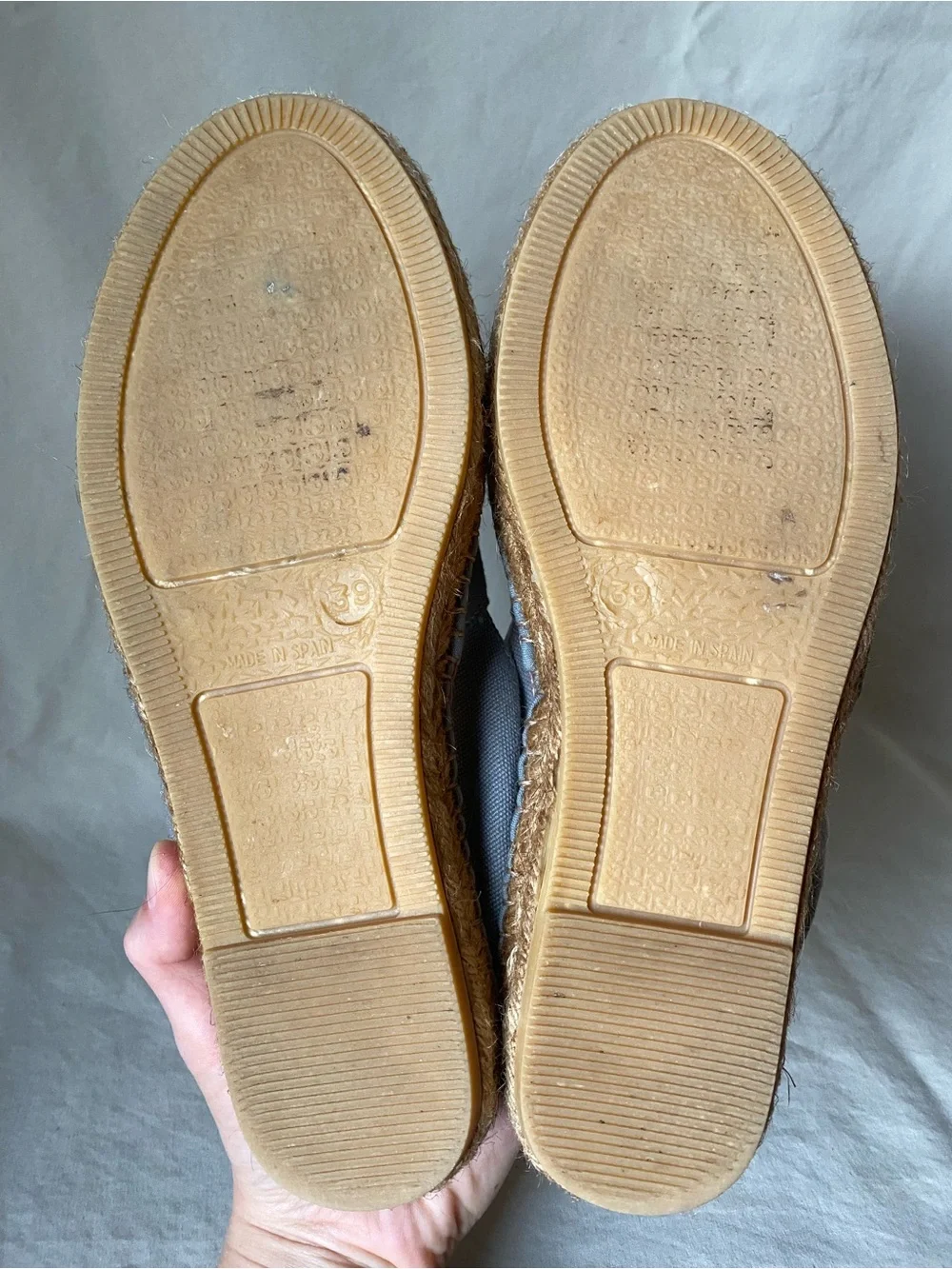 Viscata | Light Gray Canvas and Jute Stitched Espadrille Flats Size 39/8.5